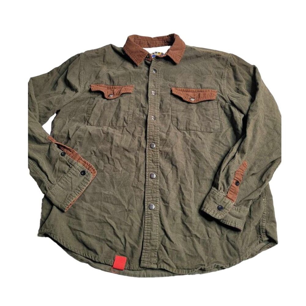 3349 PRNTD by Polymer‎ Green Corduroy Snap Front Shirt Men's Large